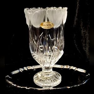Vintage Block, Frosted Crystal Hurricane Tulip Vase